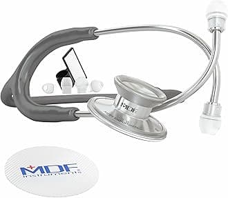 Acoustica Lightweight Stethoscope for Doctors, Nurses, Students, Home Health Use, Adult, Dual Head, Grey Tube, Silver Chestpiece-Headset, MDF747XP12