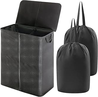 Lifewit 160L Double Laundry Basket with Lid and Removable Laundry Bags, Divided Washing Basket with Handles, Large Separated Laundry Hamper for Bedroom, Bathroom, College Dorm, Laundry Sorting, Grey