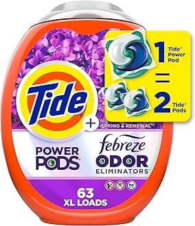 Power Pods with Febreze Laundry Detergent Pacs, 63 Count, Spring & Renewal Scent, All-Day Freshness