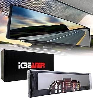 14.2" ICBEAMER Clip On Rear View Mirror | Convex Clear Tint, Panoramic Wide Angle HD Glass, Anti Glare, Universal Fit for Car, SUV, Truck | Eliminates Blind Spots (1 Pack)