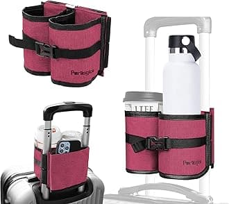Luggage Cup Holder Attachment. Hands-Free Beverage Carrier for Coffee Mugs and Bottles, Fits Suitcase and Roll-On Handles. Must-Have Travel Accessory, Ideal Gift for Travelers and Flight Attendants.