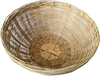 Natural Hand Crafted Weaved Bamboo Fruit and Vegetable Basket Punnet Nub Pannier Mammock Tokri - 25 Cms - Pack of 1 - Beige Brown