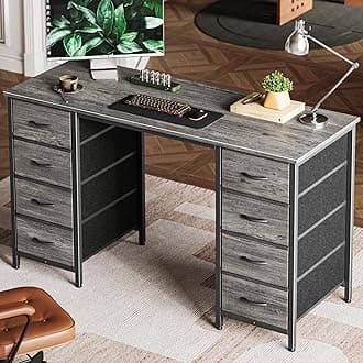 Huuger 47 Inch Computer Desk with 8 Fabric Drawers, Office Desk Work Desk for Home Office, Study, Gaming Desk with Drawers, Large Storage, Grey