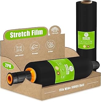 Cosy Family Plastic Wrap Stretch Film Roll - 1000ft 60 Gauge Industrial Strength 15 inch Wide Plastic Wrap Roll with Handles for Pallet Wrapping Shipping Moving - Black, Pack of 2