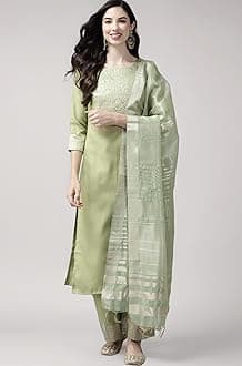 Women's Cotton Yoke Design Straight Kurta Pant with Dupatta Set