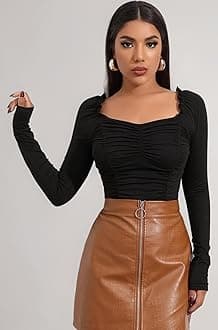 Women's & Girl's Polyester Slim Fit Full Sleeve, Sweat Hear Neck, Frill Trim Ruched Crop Top