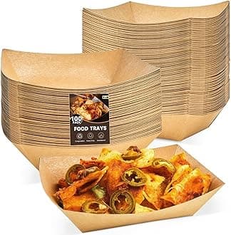 3 Lb Paper Food Trays - 100 Pack Disposable Nacho Trays, Kraft Paper Food Boats Taco Holders Party Serving Baskets for Hot Dogs Snacks Tacos Fries