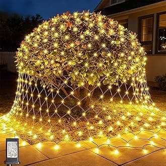LitHome 14.8FT x 5FT Christmas Net Lights Outdoor Mesh Lights, 300 LED Warm White Net Light 8 Modes Connectable, Waterproof Giant Christmas Mesh Light Green Wire for Bushes Garden Yard Party Decor