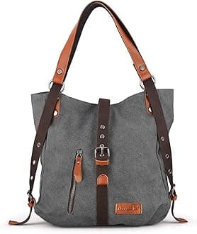SHANGRI-LA Canvas Tote Handbag Casual Purse Shoulder Bag for Women Convertible Backpack