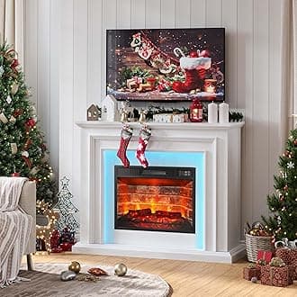 44 Inches LED Lights Electric Fireplace with Mantel, Tall Fireplace Heater Freestanding, Delicate Three-Dimensional molding with Remote Control Timer LED Flame for Living Room, Bedroom,