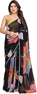 MOHIT CREATIONS Women's Party Wear Georgette Printed Border Ready To Wear Saree With Unstiched Blouse Piece