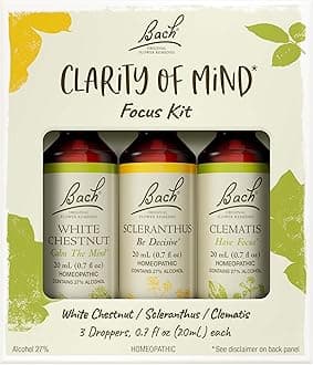 Bach Original Flower Remedies, Clarity of Mind Kit, For Focus and Mindfulness, Natural Homeopathic Flower Essence, Holistic Wellness, Vegan, 3 x 20mL Droppers