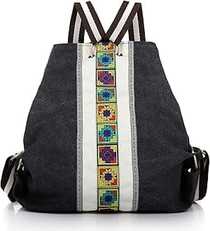 Goodhan Women Canvas Backpack Daypack Casual Shoulder Bag, Vintage Heavy-duty Anti-theft Travel Backpack Grey Black 2