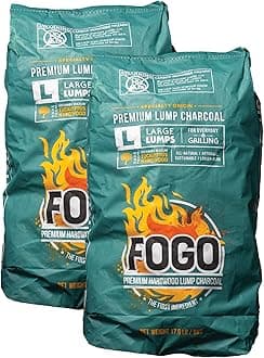 Brazilian Blend Hardwood Lump Charcoal, Natural, Large Sized Lump Charcoal for Grilling and Smoking, Restaurant Quality, 17.6 Pound Bag, 2-Pack