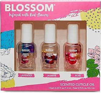 Blossom Cuticle Oil for Nails, Hydrating, Moisturizing, Scented Nail Oil Cuticle Care, Infused with Real Flowers, Made in USA, 0.75oz, 3 pack, Mini Gift Set, Lavender/Jasmine/Rose