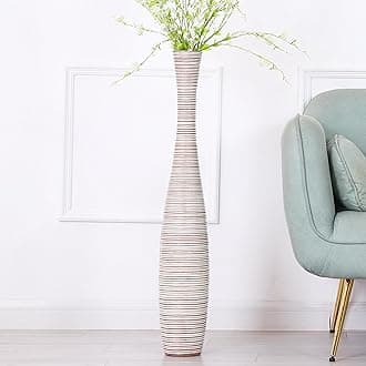 Leewadee Decorative Tall Floor Vase for Living Room Decor, 34 inches, White Wash, Resin