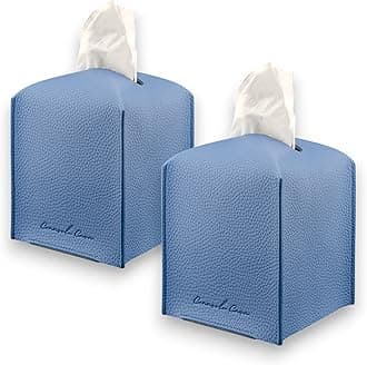 Premium PU Leather Tissue Box Holder - Elegant Hotel-Style Tissue Box Cover for Home, Office & Car Décor, Tissues Cube Organizer for a Natural & Classic Look (Sky Blue 2 Pack)