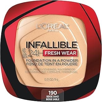 L’Oréal Paris L'Oreal Makeup Infallible Fresh Wear Foundation in a Powder, Up to 24H Wear, Waterproof, Beige Sand, 0.31 oz.