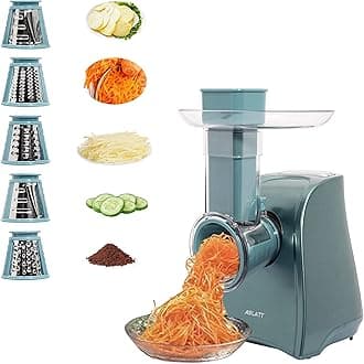 One-Touch Control Cheese Grater Machine - Electric Shredder for Vegetables, Fruits, Potato - Salad Maker with 5 Free Attachments, Green