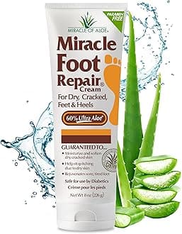 Miracle of Aloe Foot Repair Cream, 8 oz Repairs Dry Cracked Heels and Feet, Diabetic-Safe, 60% Pure Ultra Moisturizes, Softens, and Repairs, Relief for Ingrown Toenails