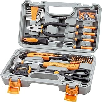 CARTMAN Home Tool Set Kit, Basic Household Hand Tools with Storage Case Light Orange