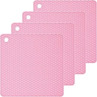 Smithcraft Silicone Trivets Mats Square Silicone Rubber Pot Holder Trivet Mat for Hot Pan and Pot Hot Pads Counter Mat Heat Resistant Tablemat or Placemats 4 Pack,Size:7.5x7.5 Inch, Color: Pink