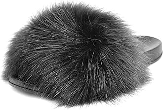 Faux Fur Slides for Women, Fuzzy Slippers Fluffy Sandals Furry House Shoes Indoor Outdoor