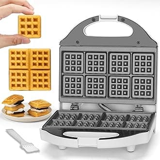 SugarWhisk Square Waffle Maker, 2 x 4" Mini Classic Waffles Maker Machine, Waffle Iron, Dual Cooking Plates for Family Breakfast, Non-stick, White