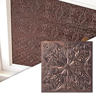 Art3d 12-Pack PVC Drop Ceiling Tiles (48 Sq.Ft), 24"x24" Decorative Panels for Home and Office, 2ft x 2ft, Floral Rose Copper
