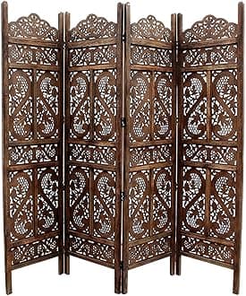 Wooden Room Partition/Screen/Room Divider/Room Separator Traditional Handicrafts 6Ft (Dark Brown) (4 Panel) (4 Panel)