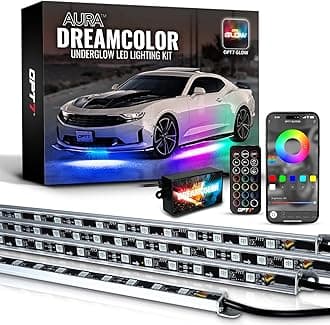 OPT7 Aura DreamColor Underground Car Chase Lights with App and Remote Control, Waterproof Rigid Aluminum LED Light Bar, RGBIC Outdoor Light Kit with Accent