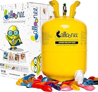 Balloonee Standard Disposable Helium Party Kit, Helium Tank for Balloons At Home, 7.5 Cu Ft Helium Balloon Pump Kit with 30 Assorted Latex Balloons, Helium Tank