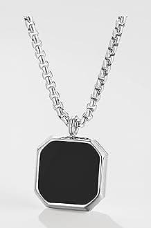Men's Jewellery Black Silver Chain For Men Boys Geometric Stainless Steel Black Silver Locket Pendant Necklace Chain For Men Boys Anniversary Gift For Husband Gift Chains