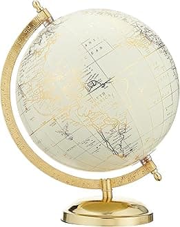 Abbott Collection 57-LATITUDE-02 Spinning Small Decorative Globe, Ivory/Gold, 11" H