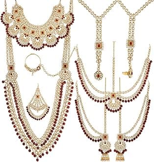 I Jewels 18k Gold Plated Wedding Wear Indian Bollywood Faux Kundan & Stone Studded Dulhan Bridal Jewelry Set for Women