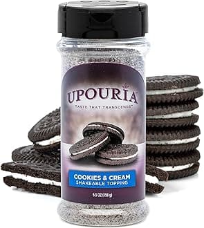 Upouria Cookies and Cream Topping for Coffee, Lattes, Hot Chocolate, Desserts, Gourmet Coookie Taste, Vegan, Gluten-Free, Indulgent Beverage & Dessert Enhancer, 5.5oz
