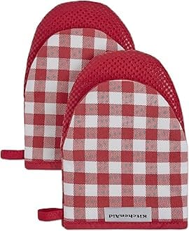 KitchenAid Gingham Mini Oven Mitt 2-Pack Set, Passion Red, 5.5"x8"