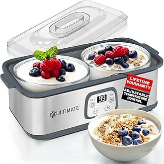 Ultimate Probiotic Yogurt Maker with Adjustable Time & Temp Control - Make Trillions of Live Probiotics with Two 1-Quart Containers for Larger Batches - Best Greek Yogurt Maker - LIFETIME WARRANTY