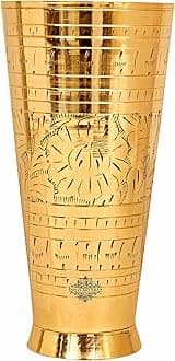 INDIAN ART VILLA Brass Lassi Glass with Embossed Design, Drinkware & Serveware for Lassi, Milk, and Water, Height-8" Inches, Volume-1100 ml