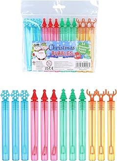 Henbrandt 36 x Mini Christmas Bubble Tubes with Wand Children’s 4ml Bubbles with Xmas Toppers Stocking Loot Bag Fillers Party Bags Outdoor Games for Boys and Girls