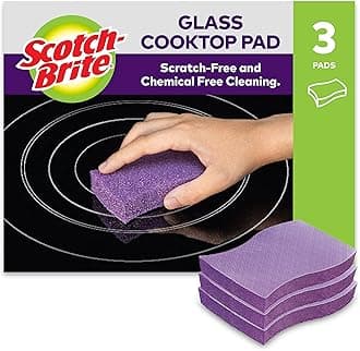 Glass Cooktop Pads, 3 Pieces per Pack - Cleans with Just Water, for Glass Stovetops, Tackles Burnt-On Messes, Purple