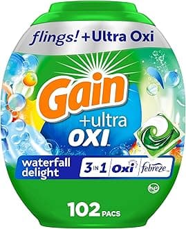 Flings Ultra Oxi Laundry Detergent Pacs, 102 Count, Waterfall Delight Scent, with Odor Defense, concentrated laundry soap pacs