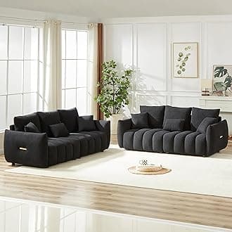 2 Pieses Modern Sofa Sets Luxury Teddy Upholstered Golden Element Accents Armrests Tufted Sofa&Couch Include 3 Seater Couches and 12 Pillows for Living Room, Bedroom, Apartment and Office Furniture