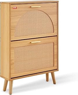 VEVOR Shoe Cabinet with 2 Flip Drawers, Shoe Storage Cabinet for Entryway, Free Standing Shoe Storage Organizer with Rattan Doors for Heels, Boots, Slippers in Hallway, Living Room