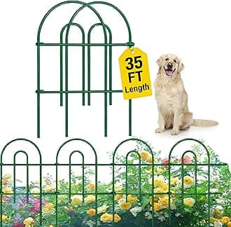 - AMAGABELI 25 Panels 24in(H)×35ft(L) Decorative Garden Fence No Dig Rustproof Metal Pre-Linking Fence Panels Garden Edging Border Animal Barrier Fencing for Flower Beds Yard Patio Outdoor Decor Green