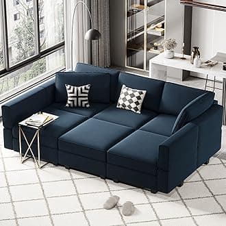 Belffin Modular Velvet Sectional Sofa with Chaise Lounge Sectional Sleeper Sofa with Storage Chaise Bed Couch for Living Room Blue