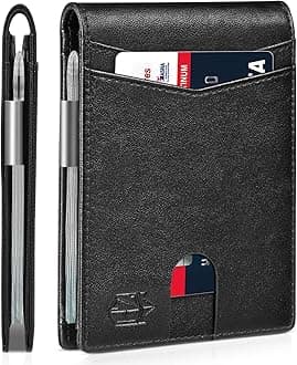 ZitahliSlim Wallet for Men Gifts 12 Card Slots ID Window With Money Clip Minimalist RFID Front Pocket Bifold Leather Small Thin Gift Box Dad Birthday Christmas Regalos Hombres