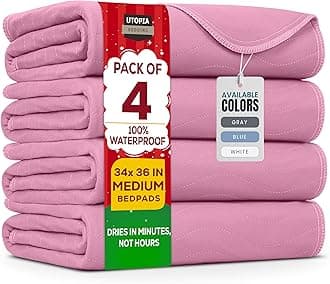 Utopia Bedding (Pack of 4) Waterproof Incontinence Pads Quilted Washable & Absorbent Bed Pad for Adults and Kids 34 x 36 inches (Pink)