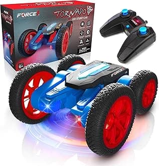 Force1 Tornado Red LED Remote Control Car for Kids - Double Sided Fast RC Car, 4WD Off-Road Stunt Car with 360 Flips, All Terrain Tires, LEDs, RC Crawler Rechargeable Toy Car Battery, Kids Car Remote