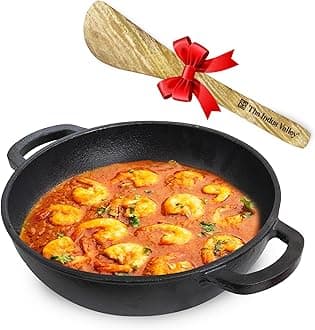 - Pre-Seasoned Cast Iron Kadai with Flat Handles & Free Wooden Spatula | Medium, 25.4 cm/10 inch, 2.3Ltr, 2.5kg | Naturally Nonstick Kadhai, 100% Pure & Toxin-Free, No Chemical Coating